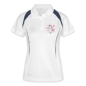 tanzendes happy einhorn fee unicorn fantasy 4 - Frauen Polo atmungsaktiv - Weiß/Navy - Vorne