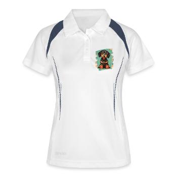 Dackel Dachshund - Frauen Polo atmungsaktiv - Weiß/Navy - Vorne