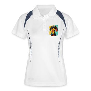 Dackel Dachshund - Frauen Polo atmungsaktiv - Weiß/Navy - Vorne