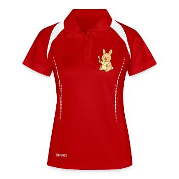 Kleines Hasenbaby beim Füttern - Frauen Polo atmungsaktiv - Weiß/Navy - Vorne