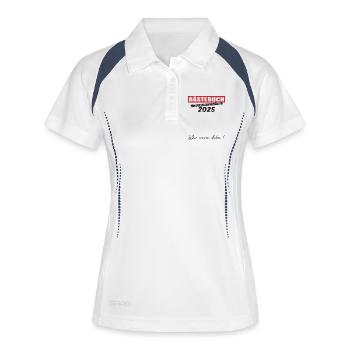 Gästebuch Junggesellenabschied 2025 - Frauen Polo atmungsaktiv - Weiß/Navy - Vorne