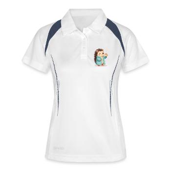 hérisson avec motif de pull de café - Polo respirant Femme - blanc/marine - Devant