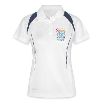 Voyage entre frères et sœurs 2025 Glücksdesign - Polo respirant Femme - blanc/marine - Devant