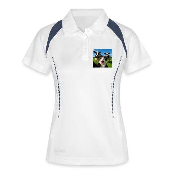 Idée cadeau pour un selfie avec un chat et une vache mignons - Polo respirant Femme - blanc/marine - Devant