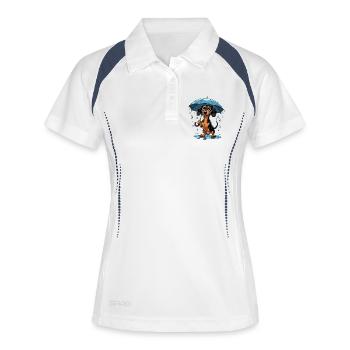 Teckel mignon avec parapluie - Polo respirant Femme - blanc/marine - Devant