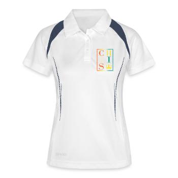 Conception de collage de lettres royales - Polo respirant Femme - blanc/marine - Devant