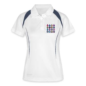 Farbige Schachfiguren in Neon-Optik - Frauen Polo atmungsaktiv - Weiß/Navy - Vorne