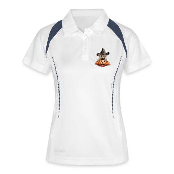 Halloween Hexenhut Kürbis Hund Deutscher - Frauen Polo atmungsaktiv - Weiß/Navy - Vorne