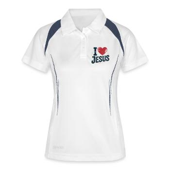 Herz Jesus Kreuz Design - Frauen Polo atmungsaktiv - Weiß/Navy - Vorne