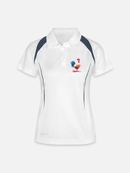 Coq coloré avec une touche artistique - Polo respirant Femme - blanc/marine