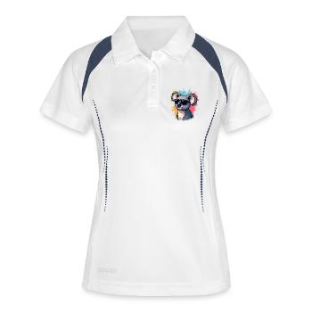 Cool Koala mit Sonnenbrille und Farbexplosion - Frauen Polo atmungsaktiv - Weiß/Navy - Vorne
