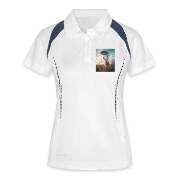 Hase Selfie mit UFO - Frauen Polo atmungsaktiv - Weiß/Navy - Vorne