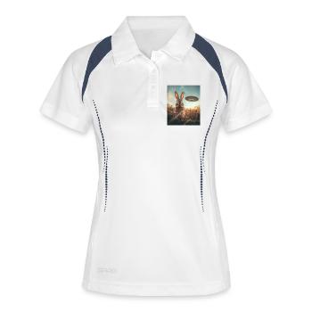 Selfie de lapin avec OVNI - Polo respirant Femme - blanc/marine - Devant