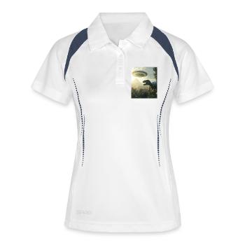 T-Rex Selfie mit UFO - Frauen Polo atmungsaktiv - Weiß/Navy - Vorne