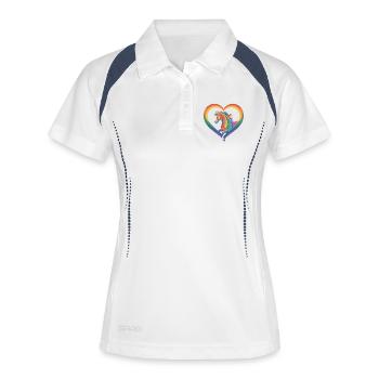 Cheval arc-en-ciel dans un cadre en forme de cœur - Polo respirant Femme - blanc/marine - Devant