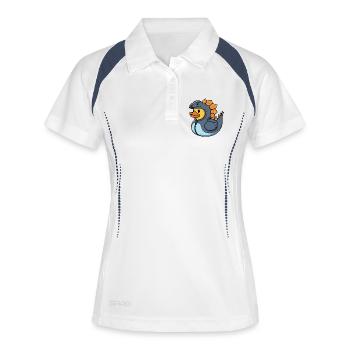 Kunstvolles Dinosaurier-Kostüm-Design Stegosaurus - Frauen Polo atmungsaktiv - Weiß/Navy - Vorne