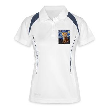 Guépard Léopard Style Van Gogh Étoilé - Polo respirant Femme - blanc/marine - Devant