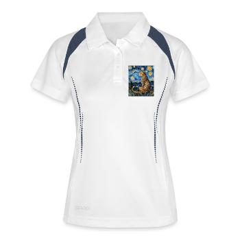 Guépard Léopard Style Van Gogh Étoilé - Polo respirant Femme - blanc/marine - Devant