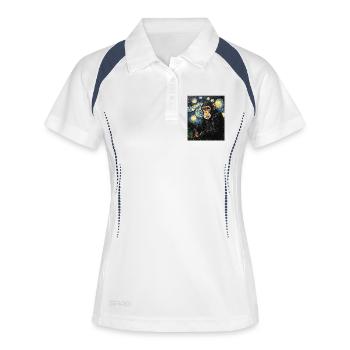Affe Schimpanse Van Gogh Style Starry  - Frauen Polo atmungsaktiv - Weiß/Navy - Vorne