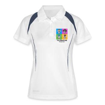 Kuhquartett-VR mit Text - Frauen Polo atmungsaktiv - Weiß/Navy - Vorne