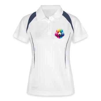 Bunter geometrischer Pudel im polygonalen Stil - Frauen Polo atmungsaktiv - Weiß/Navy - Vorne