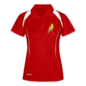Gelber Sittich im Herbstzweig - Frauen Polo atmungsaktiv - Rot/Weiß - Vorne
