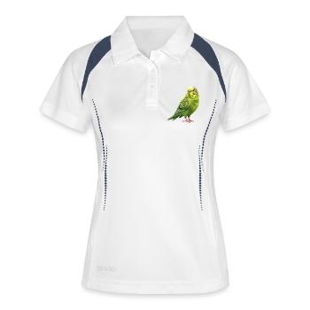 Conception de perruche Joie de vivre - Polo respirant Femme - blanc/marine - Devant