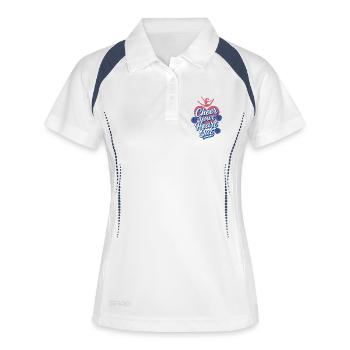 Ich kenne H.T.M.L - How To Meet Ladies - Frauen Polo atmungsaktiv - Weiß/Navy - Vorne