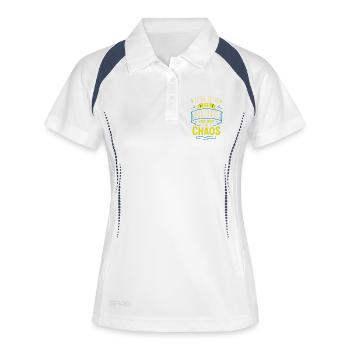 Die Ruhe vor dem Chaos – Lustiger Spruch - Frauen Polo atmungsaktiv - Weiß/Navy - Vorne