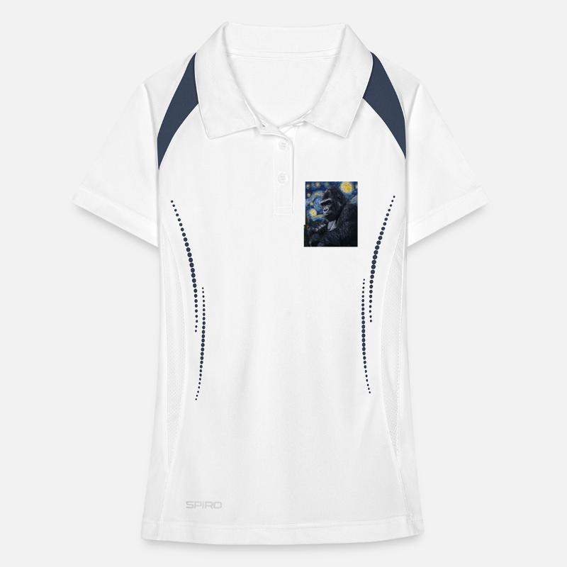 Gorilla Gorillas Monkey Van Gogh Style Starry Night Women's Polo breathable