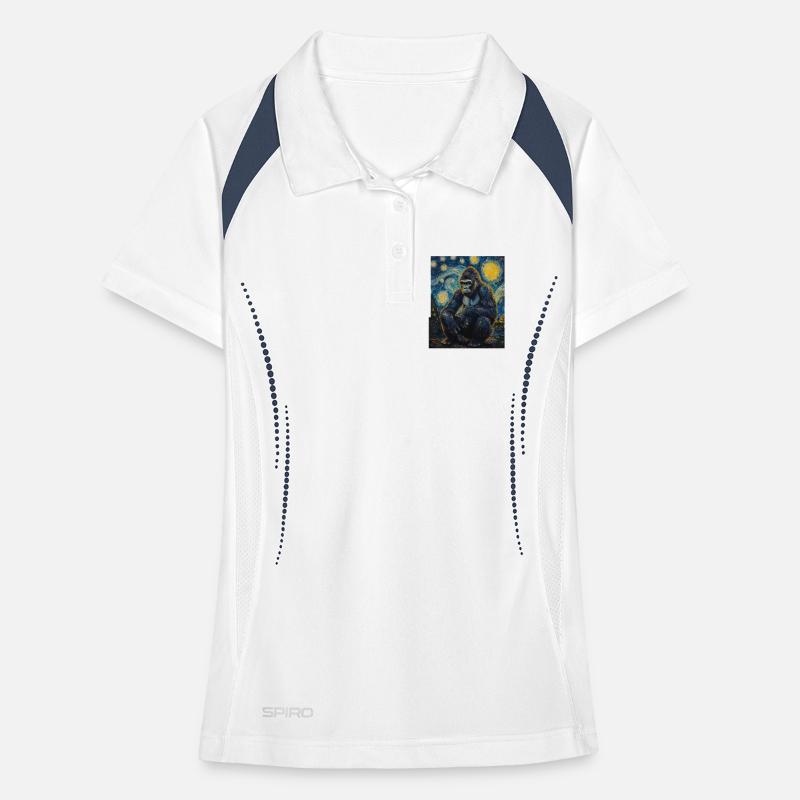 Gorilla Gorillas Monkey Van Gogh Style Starry Night Women's Polo breathable