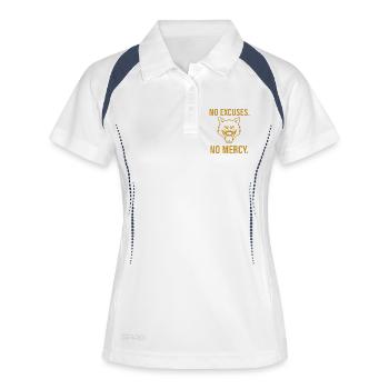 Keine Ausreden, keine Gnade, Wolf - Frauen Polo atmungsaktiv - Weiß/Navy - Vorne