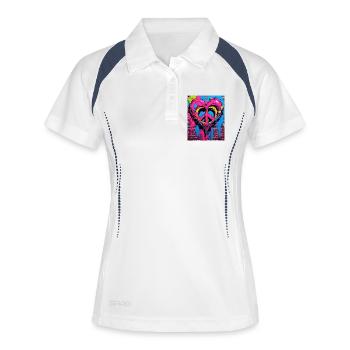 Liebe und Frieden - Frauen Polo atmungsaktiv - Weiß/Navy - Vorne