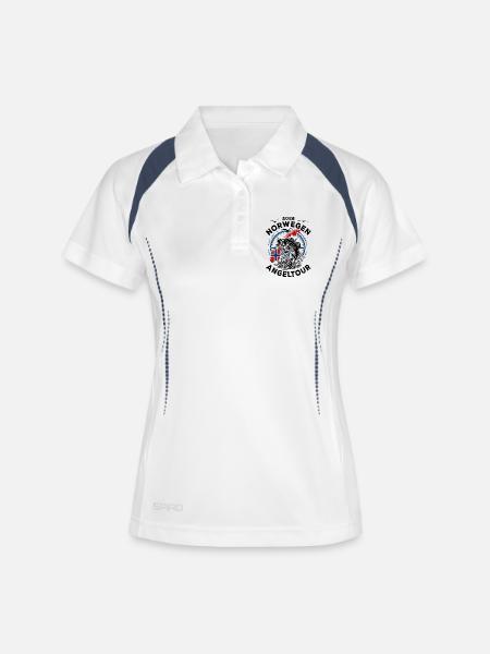 Norwegen Angeltour 2026 - Urlaub Natur Geschenk - Frauen Polo atmungsaktiv - Weiß/Navy