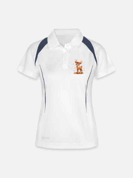 Fawn in the autumn light and falling leaves - Women's Polo breathable - white/navy