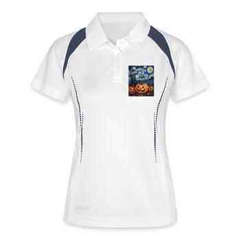 Kürbis Halloween Van Gogh Style Starry Night - Frauen Polo atmungsaktiv - Weiß/Navy - Vorne