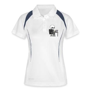 Skelett im Anzug im Büro - Frauen Polo atmungsaktiv - Weiß/Navy - Vorne