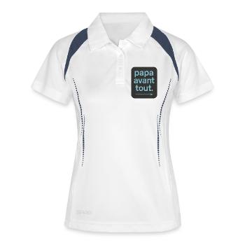 Papa zuerst - Vatertag - Geschenk - Frauen Polo atmungsaktiv - Weiß/Navy - Vorne