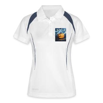 Kürbis Halloween Van Gogh Style Starry Night - Frauen Polo atmungsaktiv - Weiß/Navy - Vorne