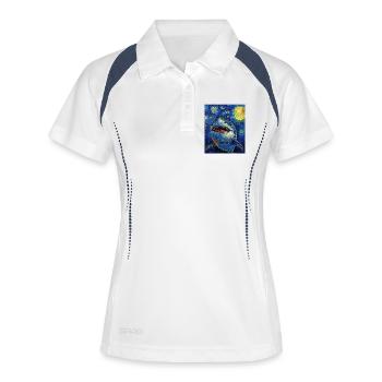 Hai Fisch Van Gogh Style Starry Night - Frauen Polo atmungsaktiv - Weiß/Navy - Vorne