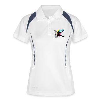 Fußball Torwart Sprung Mit Farbexplosion - Frauen Polo atmungsaktiv - Weiß/Navy - Vorne