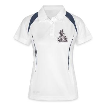 Alpen Überquerung - Wandern - Frauen Polo atmungsaktiv - Weiß/Navy - Vorne