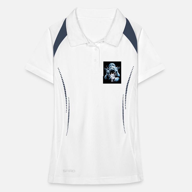 Three goats under full moon night sky Women's Polo breathable