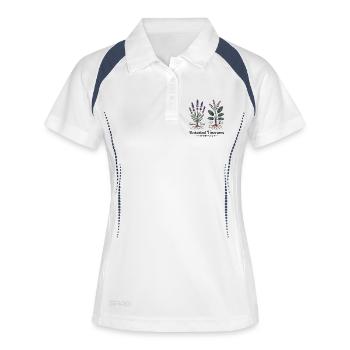 Lavendel & Salbei - Botanische Heilkräuter - Frauen Polo atmungsaktiv - Weiß/Navy - Vorne
