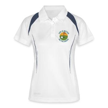 Das Leben ist besser auf dem Green Golf Lover - Frauen Polo atmungsaktiv - Weiß/Navy - Vorne