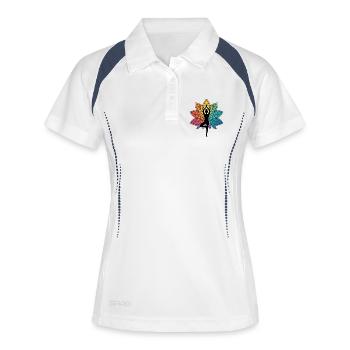 Silhouette de posture d’arbre de yoga avec chakra de lotus - Polo respirant Femme - blanc/marine - Devant