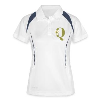 Buchstaben q grüne Gänseblümchen - Frauen Polo atmungsaktiv - Weiß/Navy - Vorne