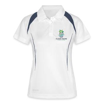 Logo de l’éco-plante dans le panier - Polo respirant Femme - blanc/marine - Devant