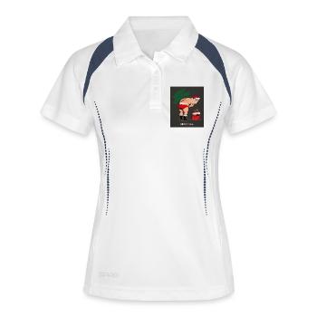 Merry Kissmyass – Lustiger Weihnachtsmann Spruch - Frauen Polo atmungsaktiv - Weiß/Navy - Vorne