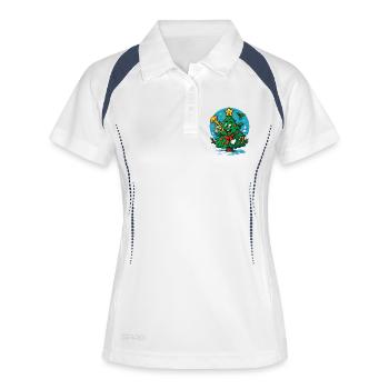 Lustiger Weihnachtsbaum spielt Trompete Design - Frauen Polo atmungsaktiv - Weiß/Navy - Vorne